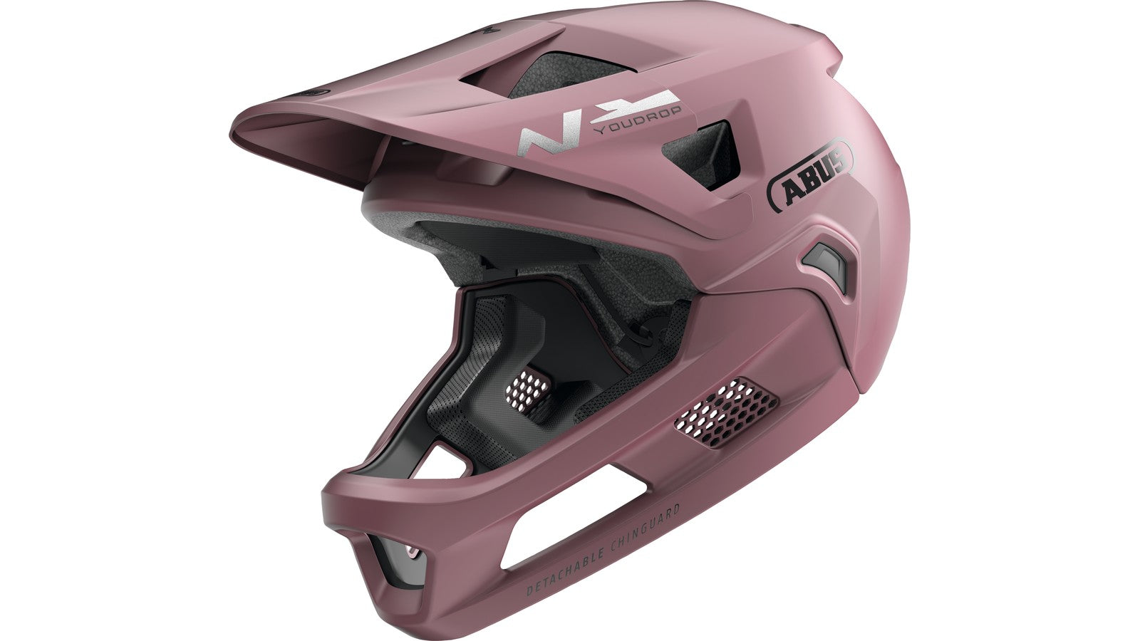Casque VTT integral enfant Abus Youdrop FF couleur rose avec mentonniere amovible pour securite optimale